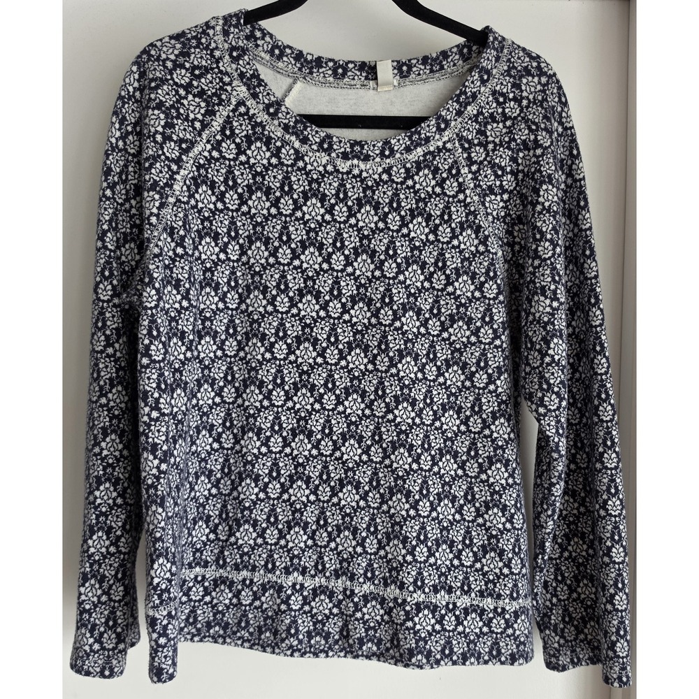 J.Crew Women L Floral Crew Neck Sweatshirt Navy White Casual Pullover Top